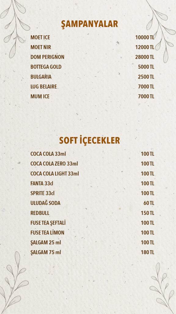 İçecekler Menü Türkçe