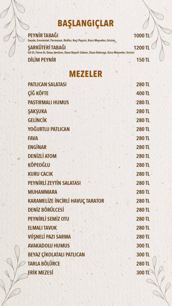 Restoran Menü Türkçe