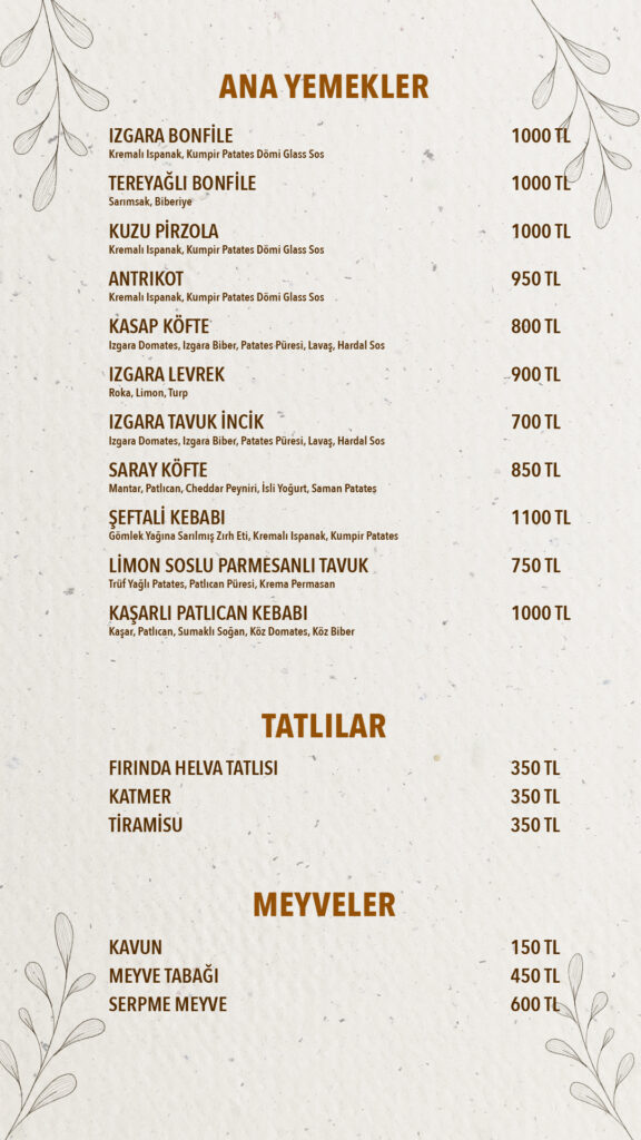 Restoran Menü Türkçe