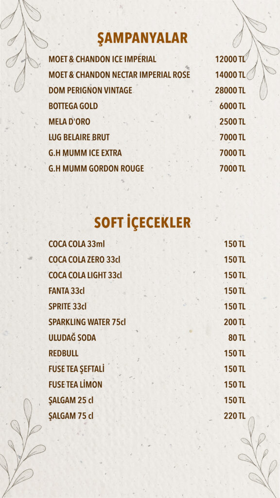 İçecekler Menü Türkçe