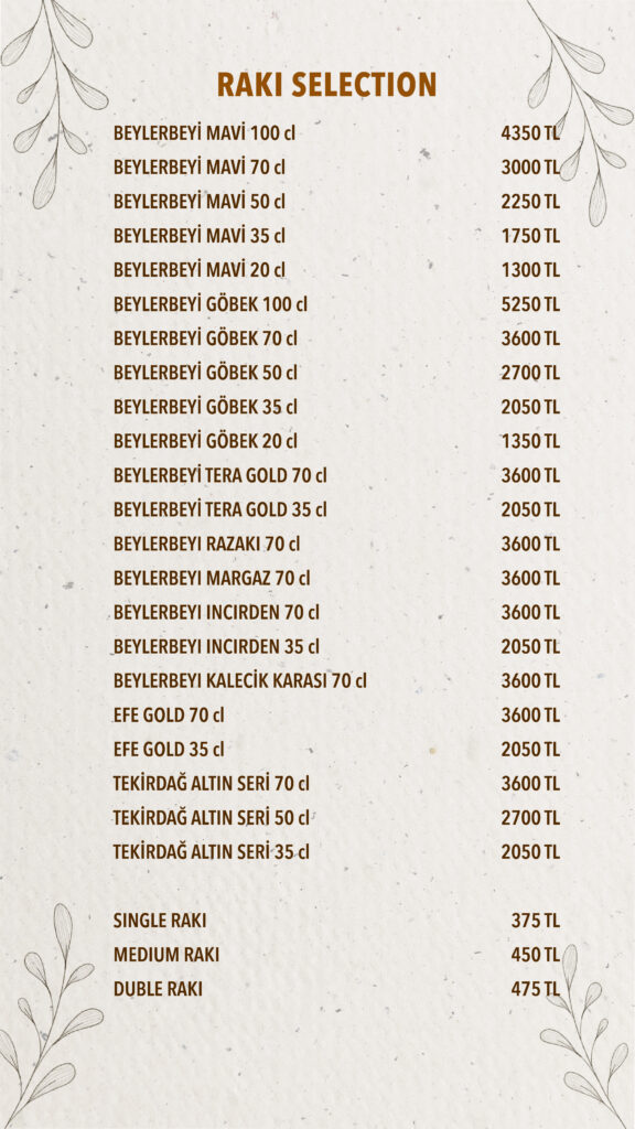 İçecekler Menü İngilizce