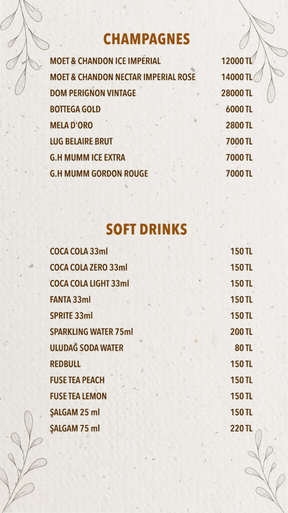 İçecekler Menü İngilizce