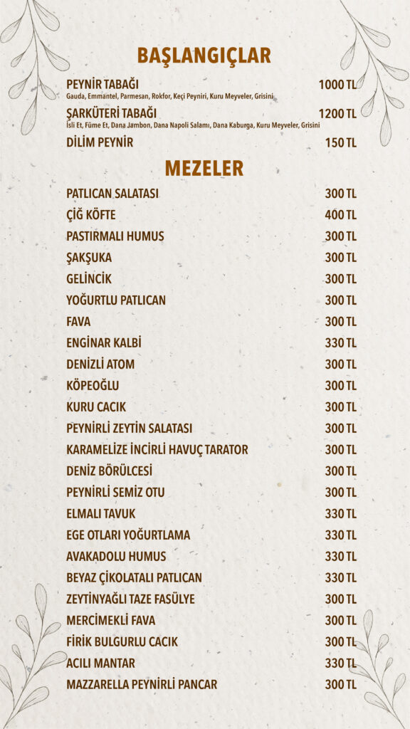 Restoran Menü Türkçe