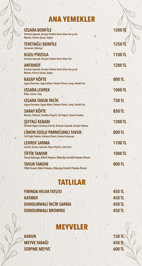 Restoran Menü Türkçe