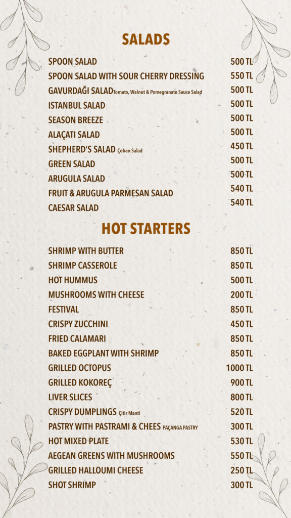 Restoran Menü İngilizce