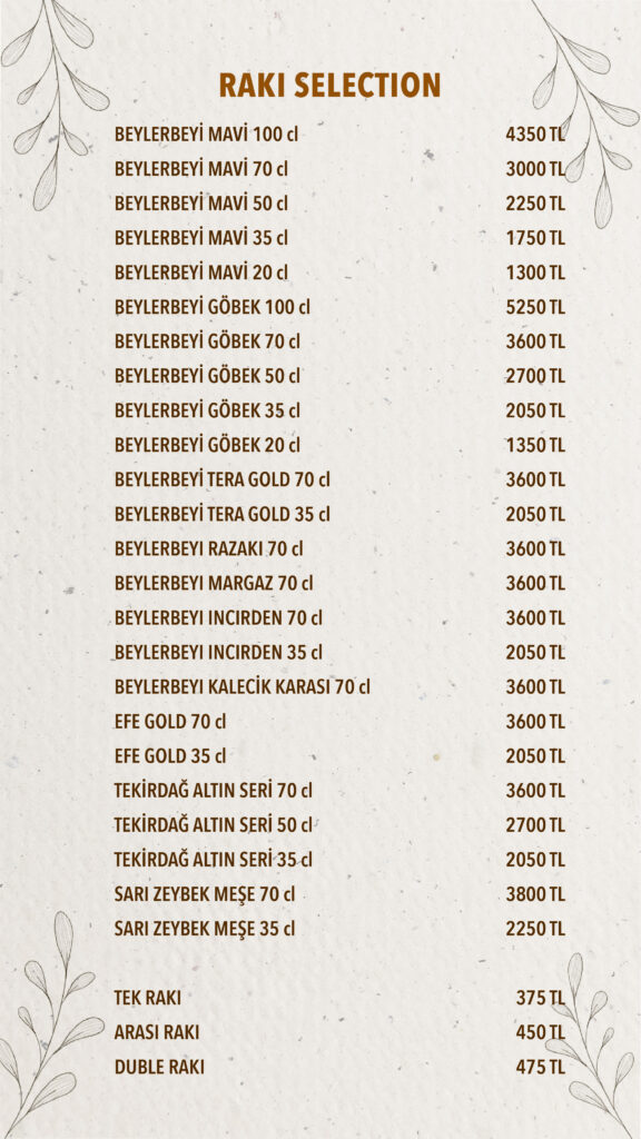 İçecekler Menü İngilizce