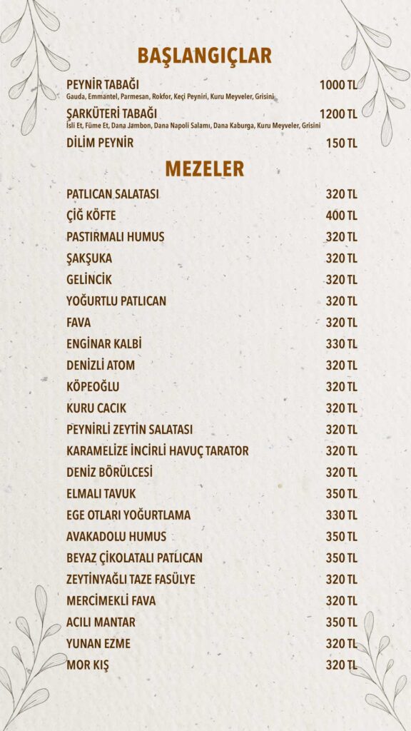 Restoran Menü Türkçe