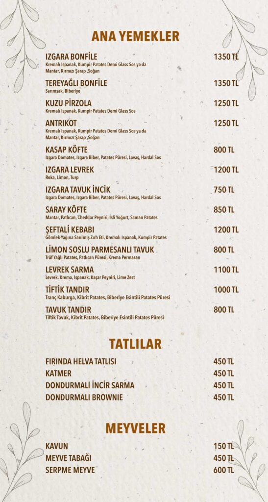 Restoran Menü Türkçe