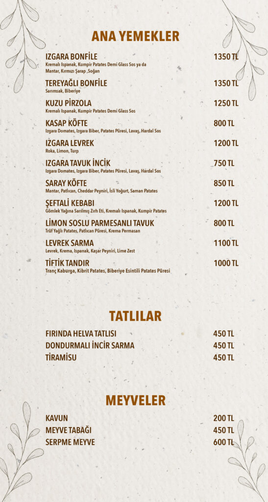 Restoran Menü Türkçe