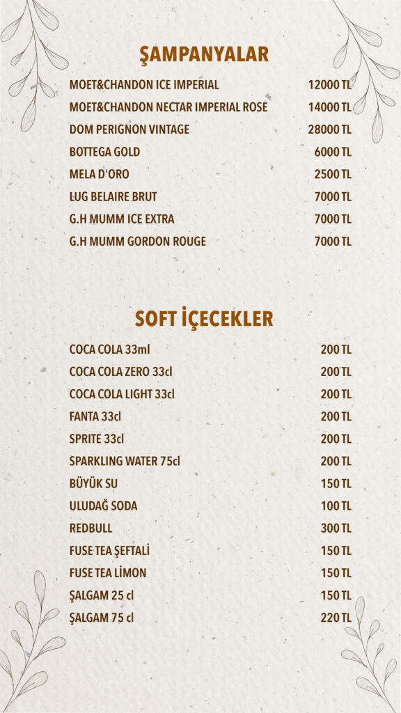 İçecekler Menü Türkçe