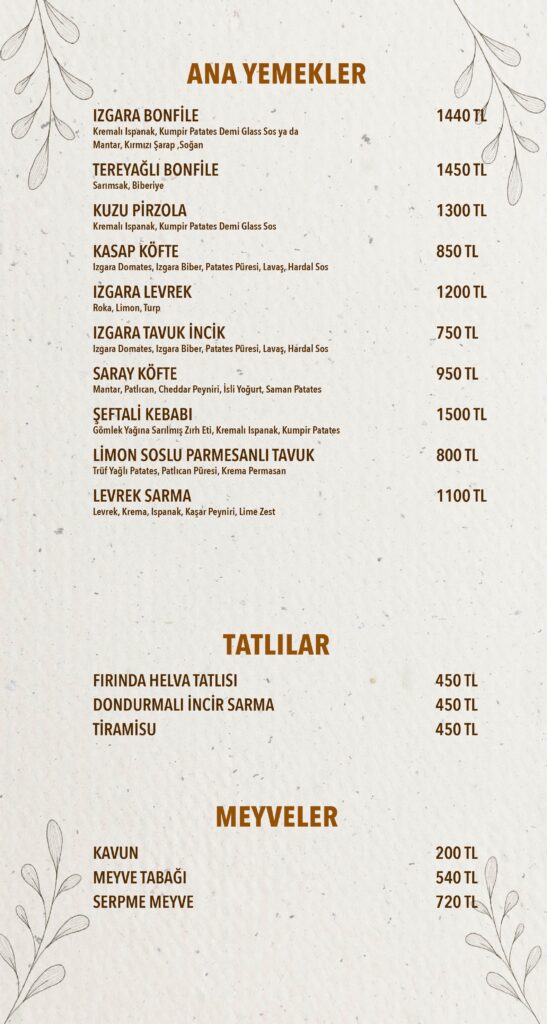Restoran Menü Türkçe