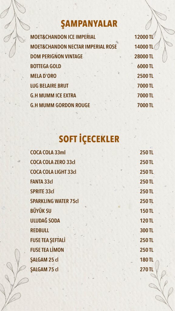 İçecekler Menü Türkçe