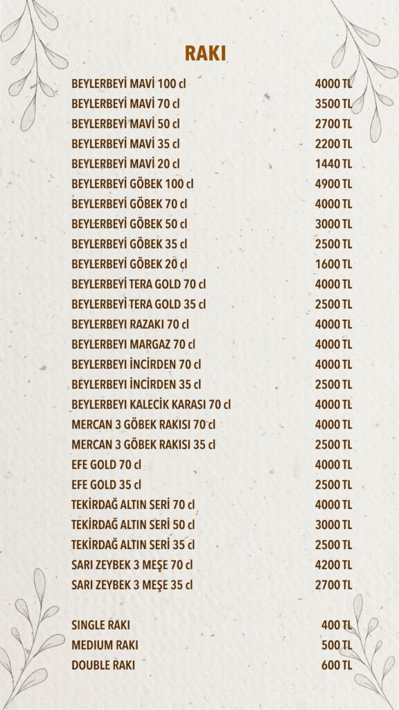 İçecekler Menü İngilizce
