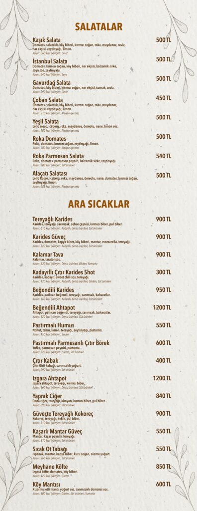 Restoran Menü Türkçe