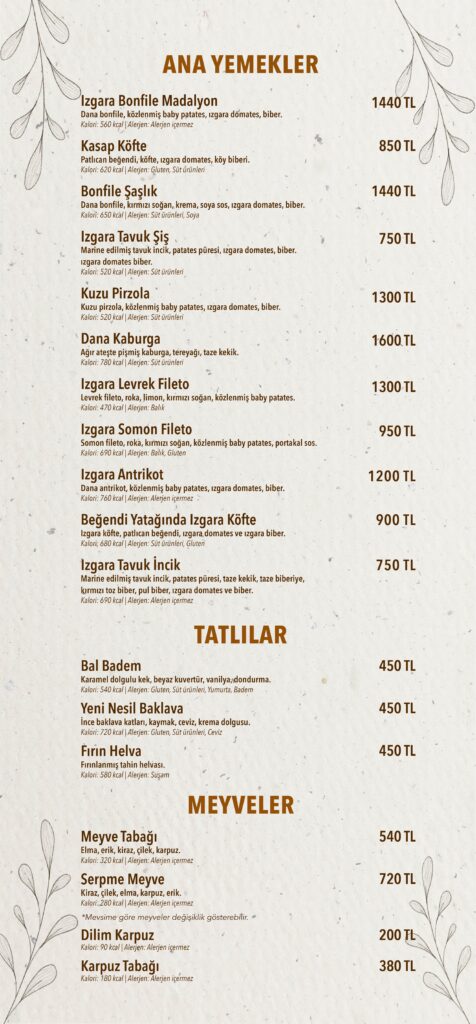Restoran Menü Türkçe