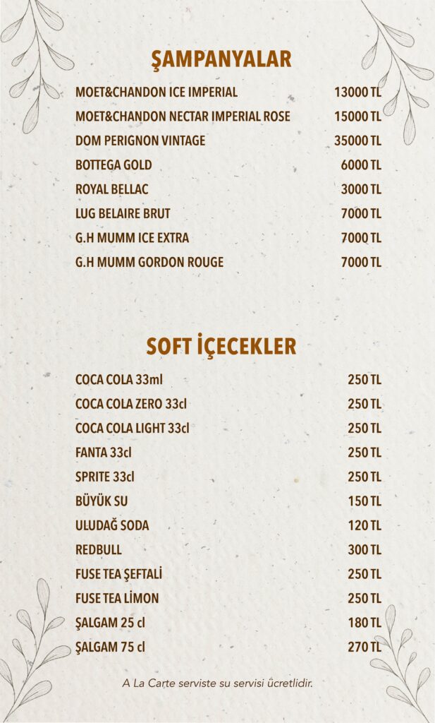 İçecekler Menü Türkçe